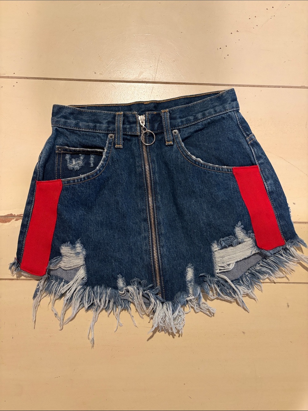 Carmar Blue Distressed Denim Mini Skirt